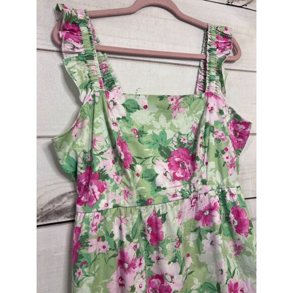 Torrid Floral Dress Pockets Size 1 (14/16) Green With Pink Flowers Midi - Picture 6 of 6